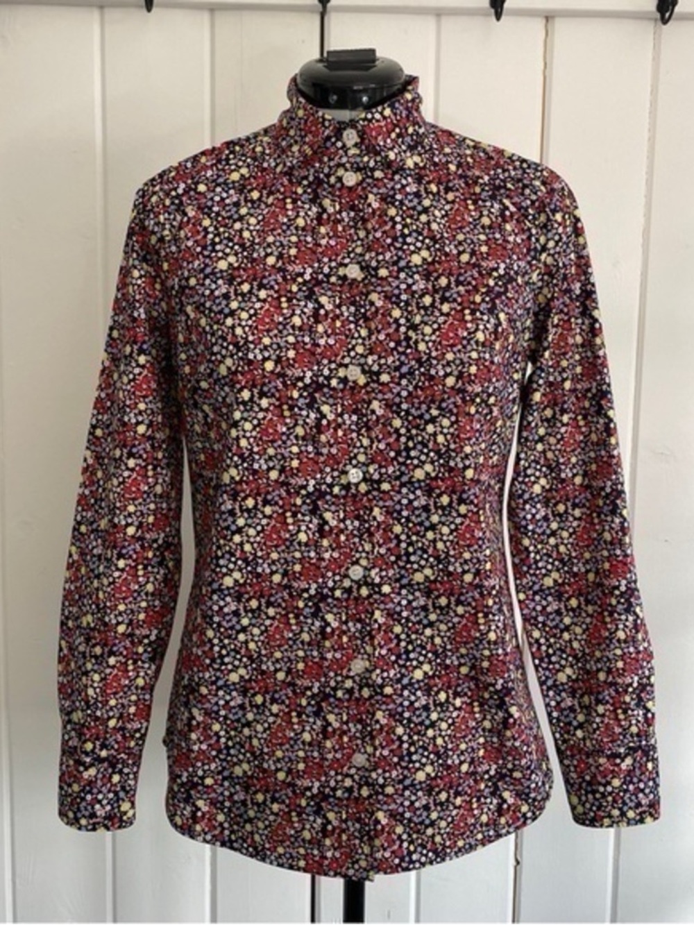 Men's Floral Button-Up Shirt in Burgundy and Navy